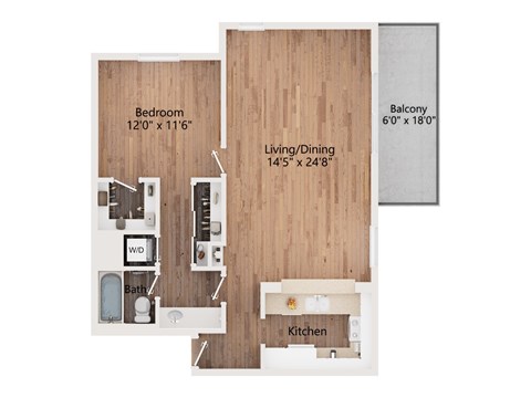 Floor plan for 1 bed, 1 bath, 809 sqft